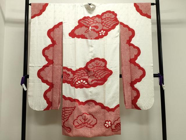 平和屋着物●振袖用長襦袢　袷　絞り　飛鶴松花文　正絹　逸品　CABA1545gh