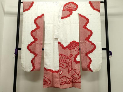 平和屋着物●振袖用長襦袢　袷　絞り　飛鶴松花文　正絹　逸品　CABA1545gh