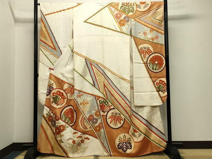 平和屋着物●豪華振袖 駒刺繍 飛鳥花丸文 金彩 正絹 逸品 CABA1557gh