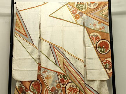 平和屋着物●豪華振袖 駒刺繍 飛鳥花丸文 金彩 正絹 逸品 CABA1557gh