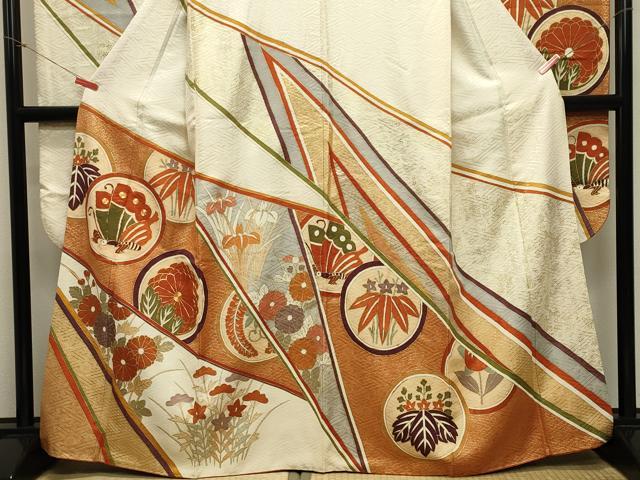 平和屋着物●豪華振袖 駒刺繍 飛鳥花丸文 金彩 正絹 逸品 CABA1557gh