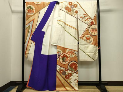 平和屋着物●豪華振袖 駒刺繍 飛鳥花丸文 金彩 正絹 逸品 CABA1557gh