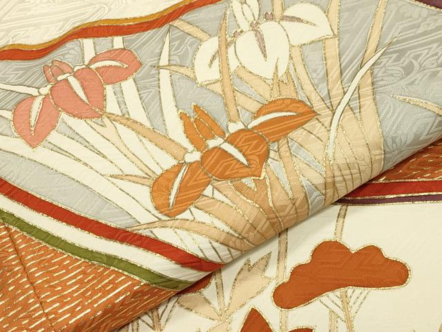 平和屋着物●豪華振袖 駒刺繍 飛鳥花丸文 金彩 正絹 逸品 CABA1557gh