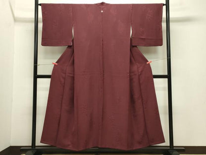 平和屋着物●上質な色無地　花唐草地紋　葡萄茶色　正絹　逸品　CABA1563gh