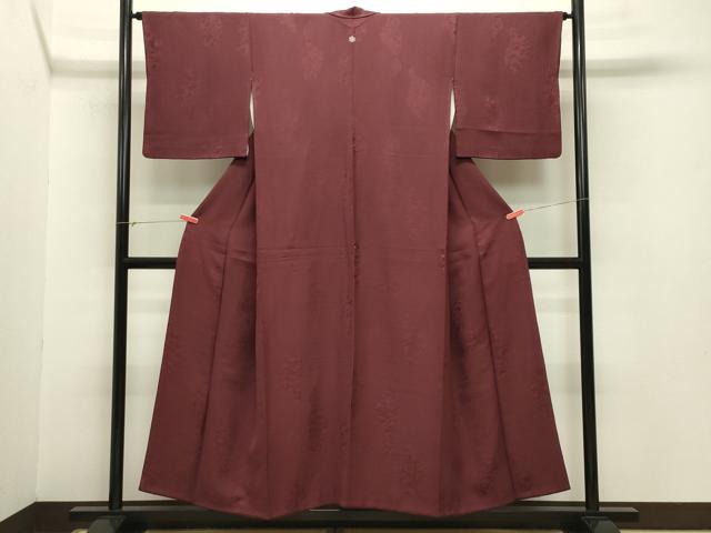 平和屋着物●上質な色無地　花唐草地紋　葡萄茶色　正絹　逸品　CABA1563gh