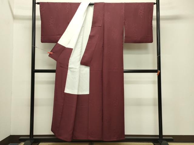 平和屋着物●上質な色無地　花唐草地紋　葡萄茶色　正絹　逸品　CABA1563gh