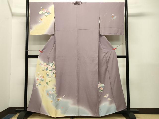 平和屋着物●訪問着　立波扇面花文　暈し染め　金彩　正絹　逸品　CABA1590gh