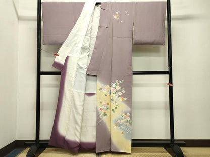 平和屋着物●訪問着　立波扇面花文　暈し染め　金彩　正絹　逸品　CABA1590gh