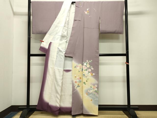 平和屋着物●訪問着　立波扇面花文　暈し染め　金彩　正絹　逸品　CABA1590gh