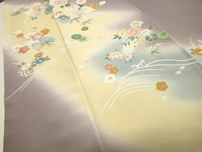 平和屋着物●訪問着　立波扇面花文　暈し染め　金彩　正絹　逸品　CABA1590gh