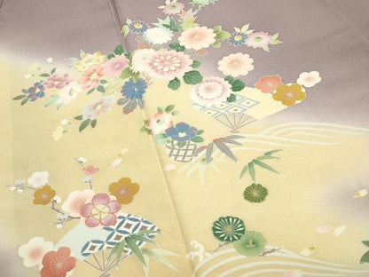 平和屋着物●訪問着　立波扇面花文　暈し染め　金彩　正絹　逸品　CABA1590gh