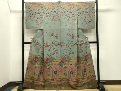 平和屋着物●訪問着　聚楽　本草染　雪輪花蝶文　正絹　逸品　CABA1598gh