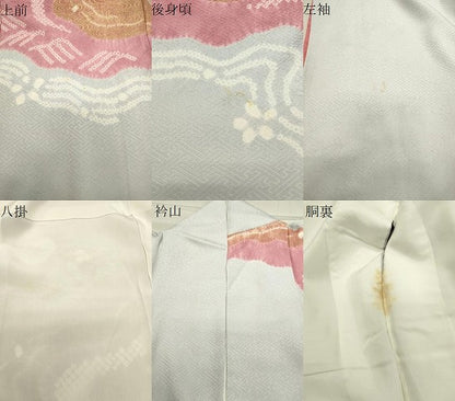 平和屋着物●訪問着　絞り　刺繍　流水草花文　金彩　正絹　逸品　CABA1599gh