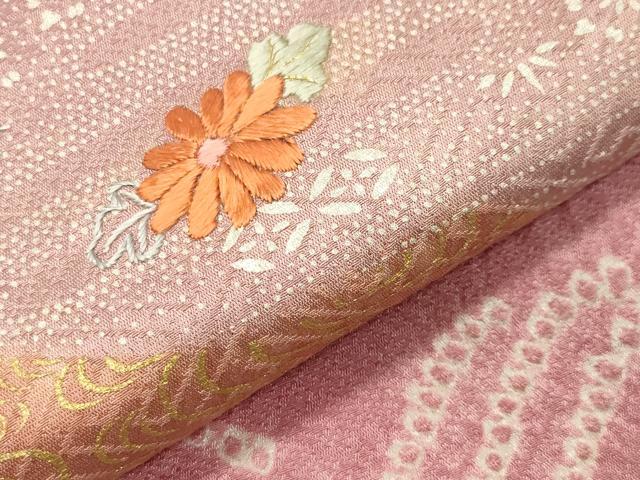 平和屋着物●訪問着　絞り　刺繍　流水草花文　金彩　正絹　逸品　CABA1599gh
