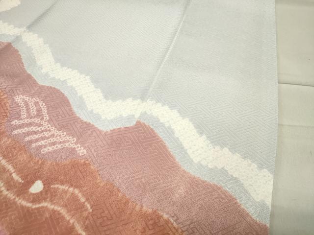 平和屋着物●訪問着　絞り　刺繍　流水草花文　金彩　正絹　逸品　CABA1599gh