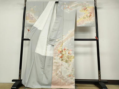 平和屋着物●訪問着　駒刺繍　エ霞草花文　暈し染め　金彩　正絹　逸品　CABA1601ut