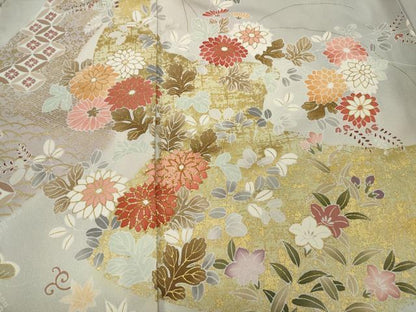 平和屋着物●訪問着　駒刺繍　エ霞草花文　暈し染め　金彩　正絹　逸品　CABA1601ut