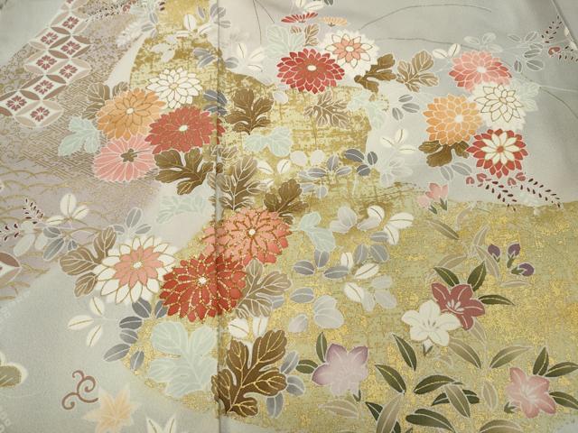 平和屋着物●訪問着　駒刺繍　エ霞草花文　暈し染め　金彩　正絹　逸品　CABA1601ut