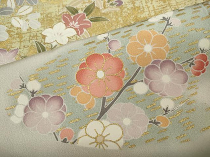 平和屋着物●訪問着　駒刺繍　エ霞草花文　暈し染め　金彩　正絹　逸品　CABA1601ut