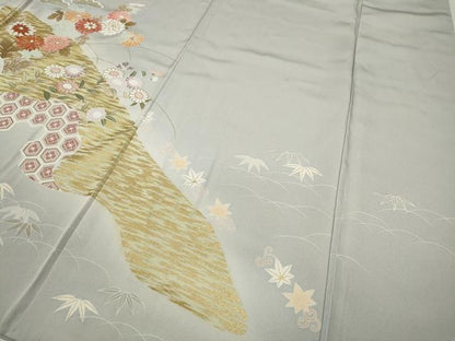 平和屋着物●訪問着　駒刺繍　エ霞草花文　暈し染め　金彩　正絹　逸品　CABA1601ut