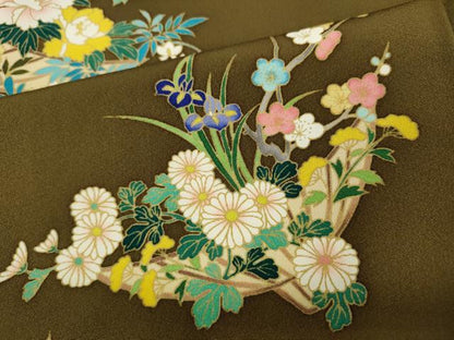 平和屋着物●訪問着　花籠文　正絹　逸品　CABA1603ut