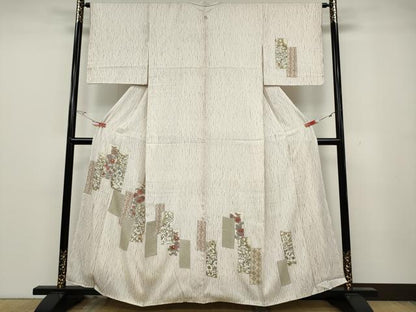 平和屋着物●訪問着 杢目絞り 短冊重ね花文 金彩 正絹 逸品 CABA1613ut