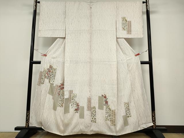 平和屋着物●訪問着 杢目絞り 短冊重ね花文 金彩 正絹 逸品 CABA1613ut