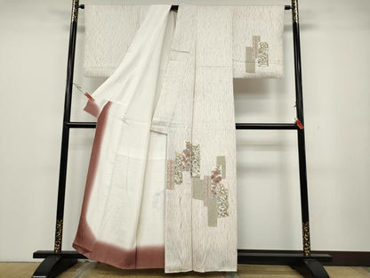 平和屋着物●訪問着 杢目絞り 短冊重ね花文 金彩 正絹 逸品 CABA1613ut