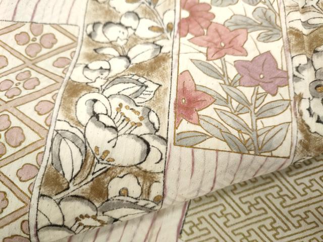 平和屋着物●訪問着 杢目絞り 短冊重ね花文 金彩 正絹 逸品 CABA1613ut