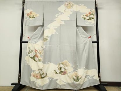 平和屋着物●訪問着　流水草花文　金彩　正絹　逸品　CABA1615ut