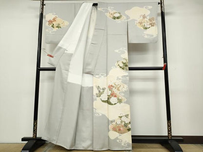 平和屋着物●訪問着　流水草花文　金彩　正絹　逸品　CABA1615ut