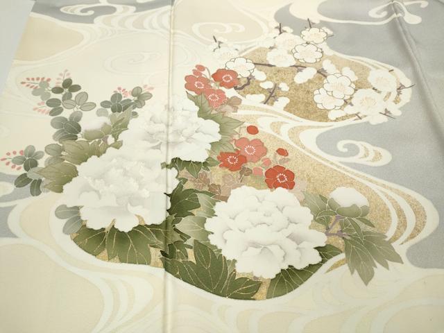 平和屋着物●訪問着　流水草花文　金彩　正絹　逸品　CABA1615ut