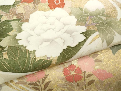 平和屋着物●訪問着　流水草花文　金彩　正絹　逸品　CABA1615ut