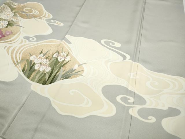 平和屋着物●訪問着　流水草花文　金彩　正絹　逸品　CABA1615ut