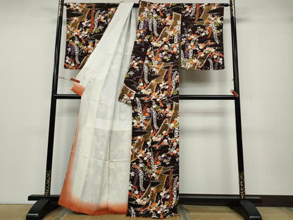 平和屋着物●上質な小紋　屏風草花文　金彩　正絹　逸品　未使用　CABA1624ut