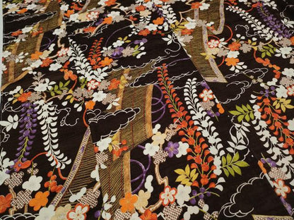 平和屋着物●上質な小紋　屏風草花文　金彩　正絹　逸品　未使用　CABA1624ut
