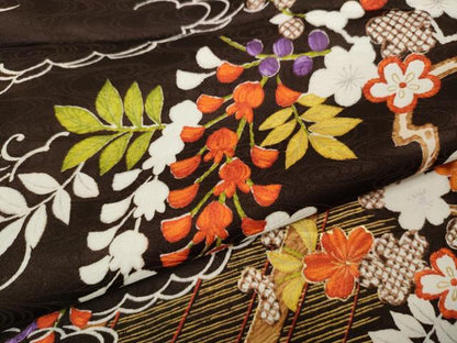 平和屋着物●上質な小紋　屏風草花文　金彩　正絹　逸品　未使用　CABA1624ut