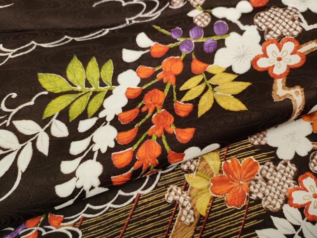平和屋着物●上質な小紋　屏風草花文　金彩　正絹　逸品　未使用　CABA1624ut