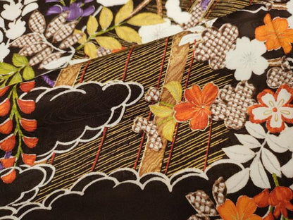 平和屋着物●上質な小紋　屏風草花文　金彩　正絹　逸品　未使用　CABA1624ut