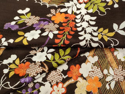 平和屋着物●上質な小紋　屏風草花文　金彩　正絹　逸品　未使用　CABA1624ut