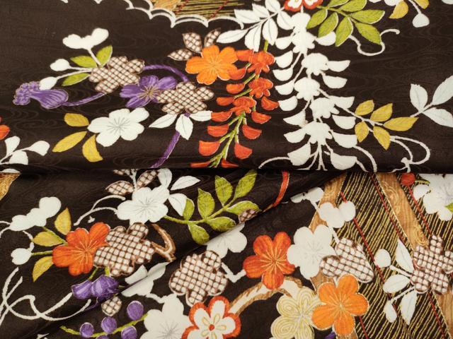 平和屋着物●上質な小紋　屏風草花文　金彩　正絹　逸品　未使用　CABA1624ut