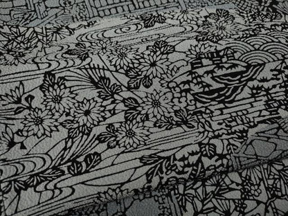 平和屋着物●上質な小紋　風景草花文　鬼しぼ縮緬　正絹　逸品　CABA1626ut