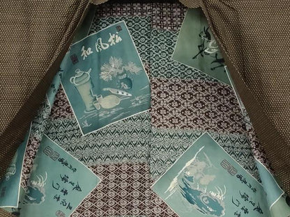 平和屋着物●男性　紬　アンサンブル　十字絣　正絹　逸品　CABA1629ut