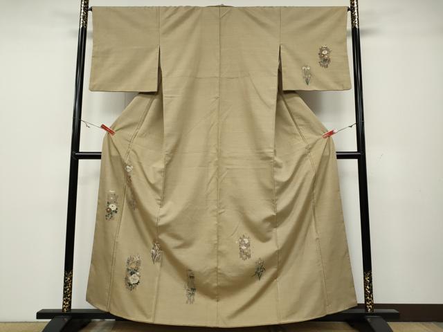 平和屋着物●訪問着　紬地　草花文　金彩　正絹　逸品　CABA1637ut