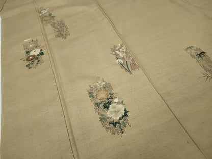 平和屋着物●訪問着　紬地　草花文　金彩　正絹　逸品　CABA1637ut