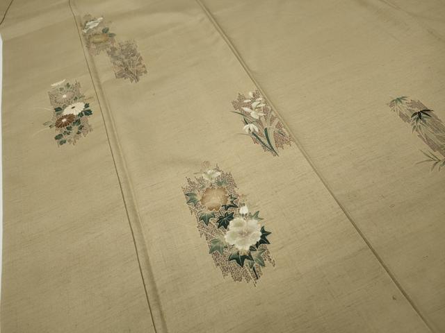 平和屋着物●訪問着　紬地　草花文　金彩　正絹　逸品　CABA1637ut