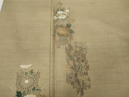 平和屋着物●訪問着　紬地　草花文　金彩　正絹　逸品　CABA1637ut