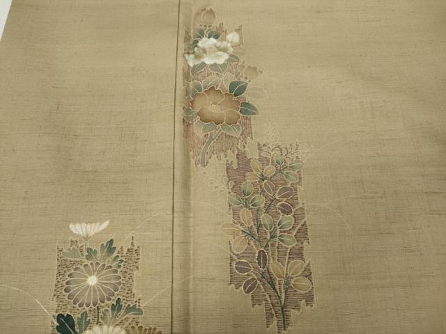 平和屋着物●訪問着　紬地　草花文　金彩　正絹　逸品　CABA1637ut