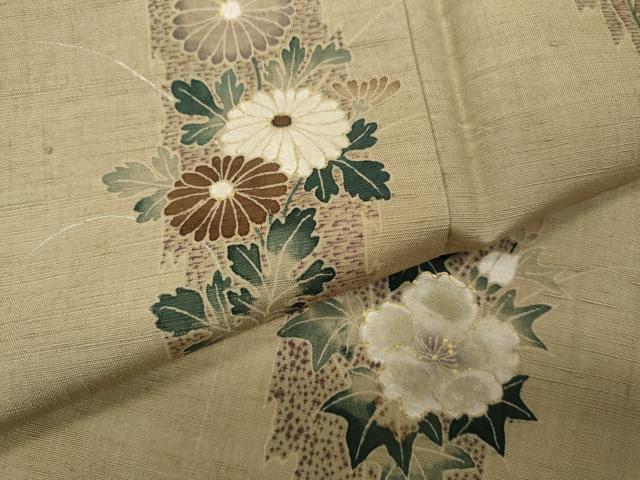 平和屋着物●訪問着　紬地　草花文　金彩　正絹　逸品　CABA1637ut