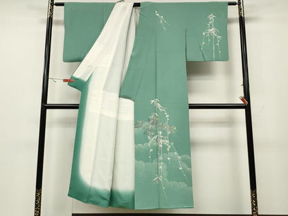 平和屋着物●十日町友禅 女流作家 遠田藤舟 訪問着 笹竹文 正絹 逸品 CABA1641ut